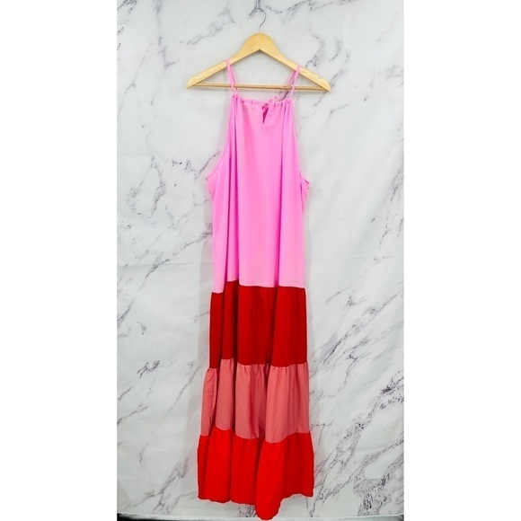 Boohoo Oversized Tiered Color Block Maxi Dress Pink - Picture 6 of 7